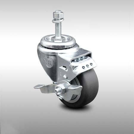 Service Caster 3 Inch SS Thermoplastic Rubber Swivel 10mm Threaded Stem Caster with Brake SCC-SSTS20S314-TPRB-TLB-M1015